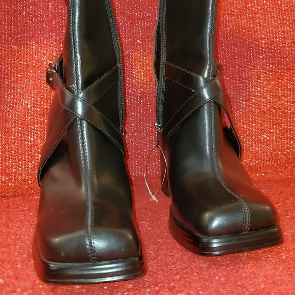Vintage 90's Square Toed Chunky Heel Platform Boot - Picture 5 of 14